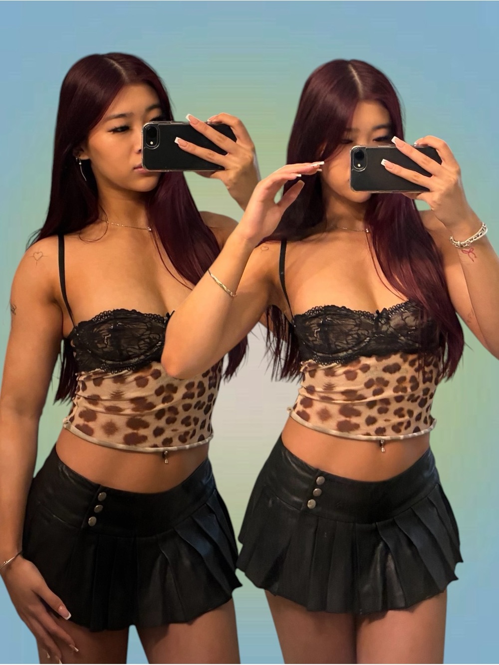I.AM.GIA Black Lace & Leopard Print Crop Cami - Picture 2 of 3